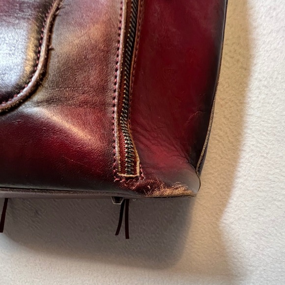 Montana‎ West Leather Tote Bag Burgundy Braided Fringe Zipper Top - Picture 11 of 16